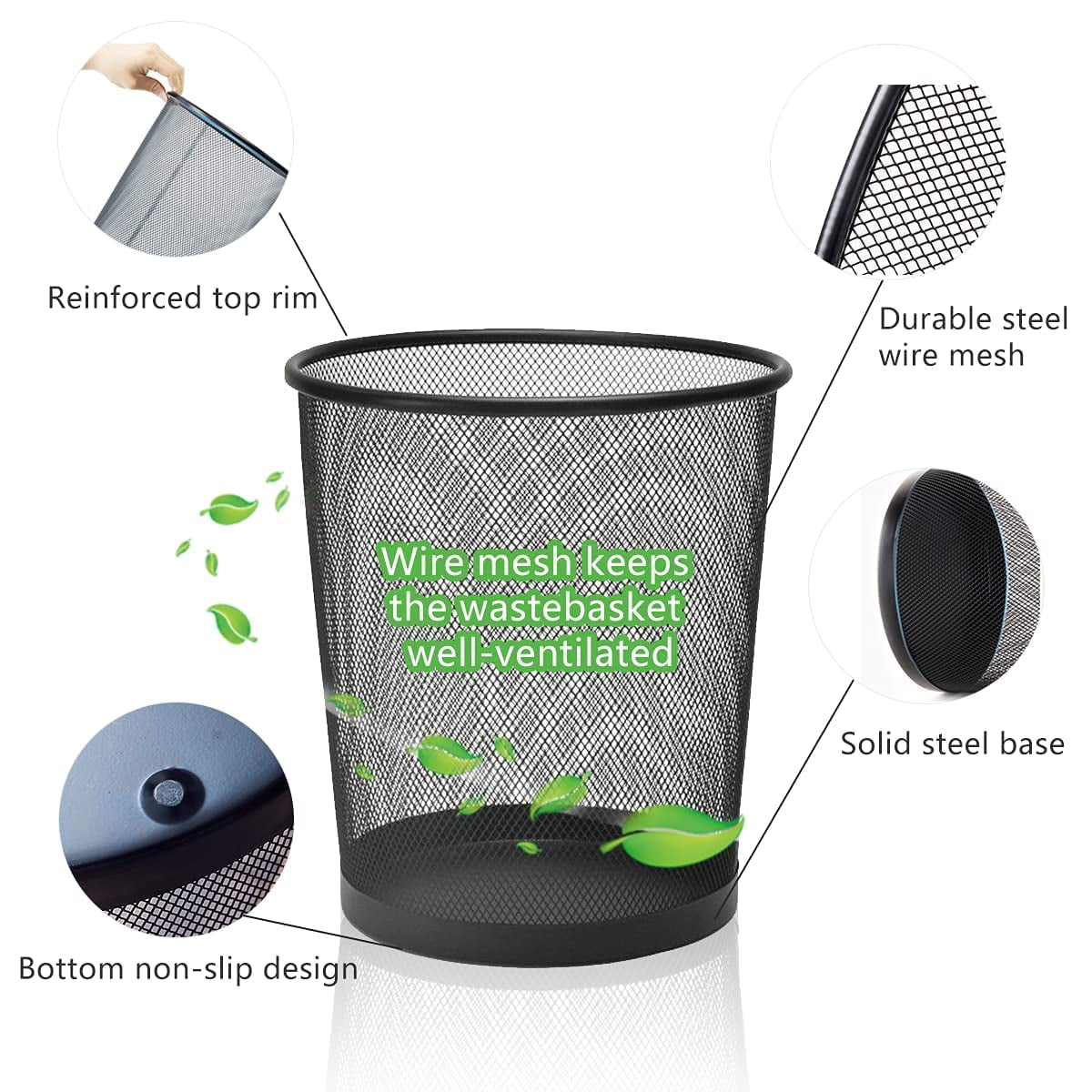 Black Mesh Trash Cans, 20 Pack 6 Gal Mesh Office Trash Can, Round Open Metal Wire Wastebaskets, Waste Basket Trash Can for Near Desk,Recycling Garbage Container Bin for Office,Home,School
