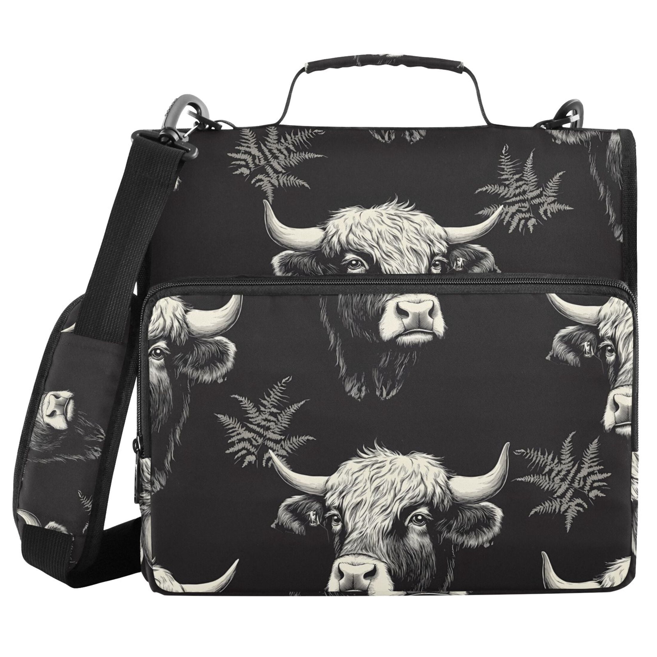 ALAZA Zipper Binder Highland Cattle Leaves-s1 3 Ring Trapper Keeper File Folder Organizer Bag