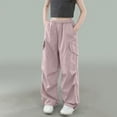 thumbnail image 2 of ZACPNCV Boys Girls Plain Cargo Pants with Pocket Hip Hop Elastic Waist Drawstring Athletic Joggers Casual Outdoor Trousers Pink 9-10 Years, 2 of 6