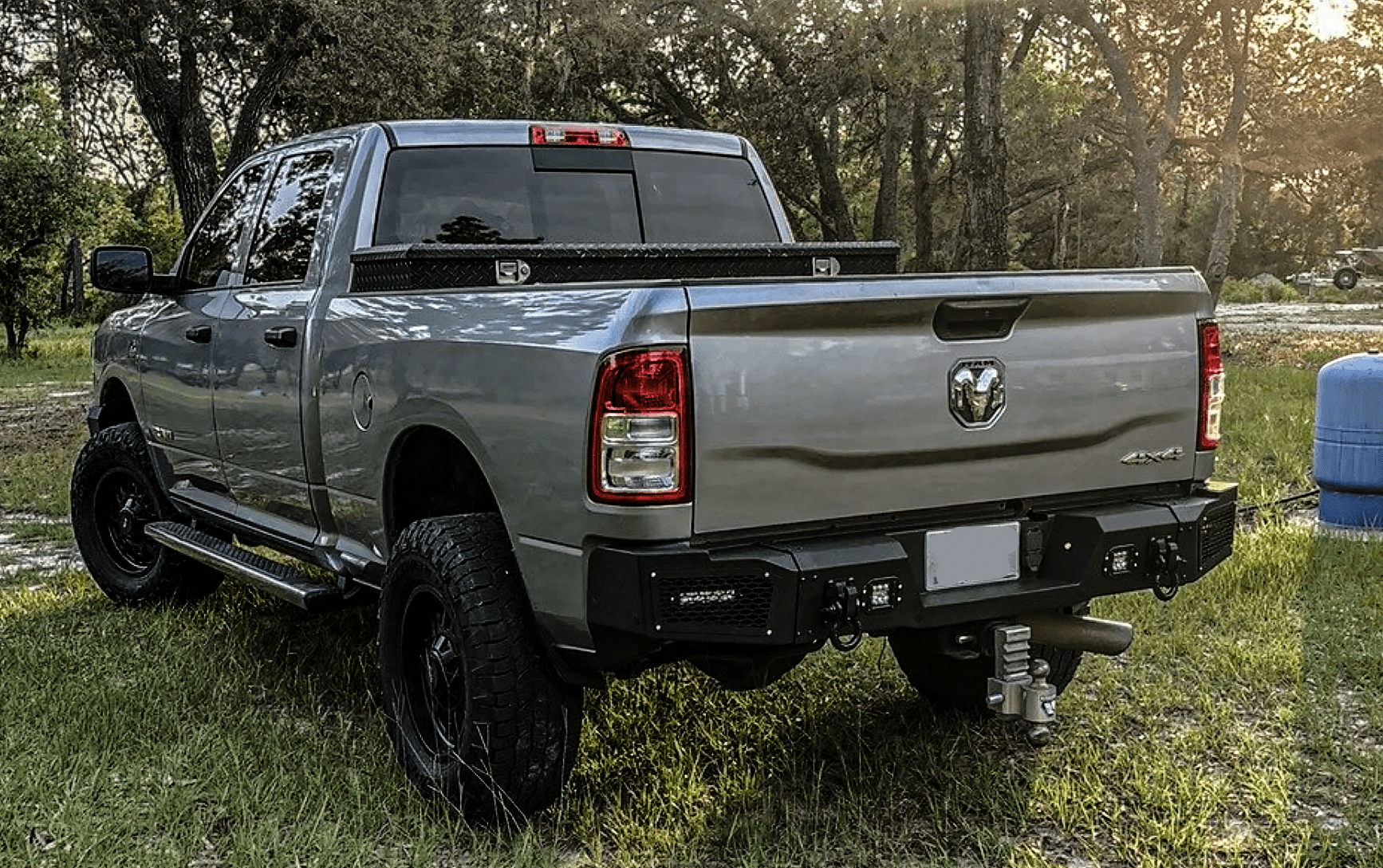 Vijay Compatible with 2019-2020-2021-2022-2023-2024-2025-2026 Dodge RAM 2500/3500 Front and Rear Bumper Textured Black Steel with Light and D-ring