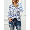 thumbnail image 6 of DOKOTOO Womens Blouses Dressy Casual V Neck Boho Floral Print Chiffon Tops Puff Long Sleeve Drawstring Button Shirts Blue L, 6 of 13