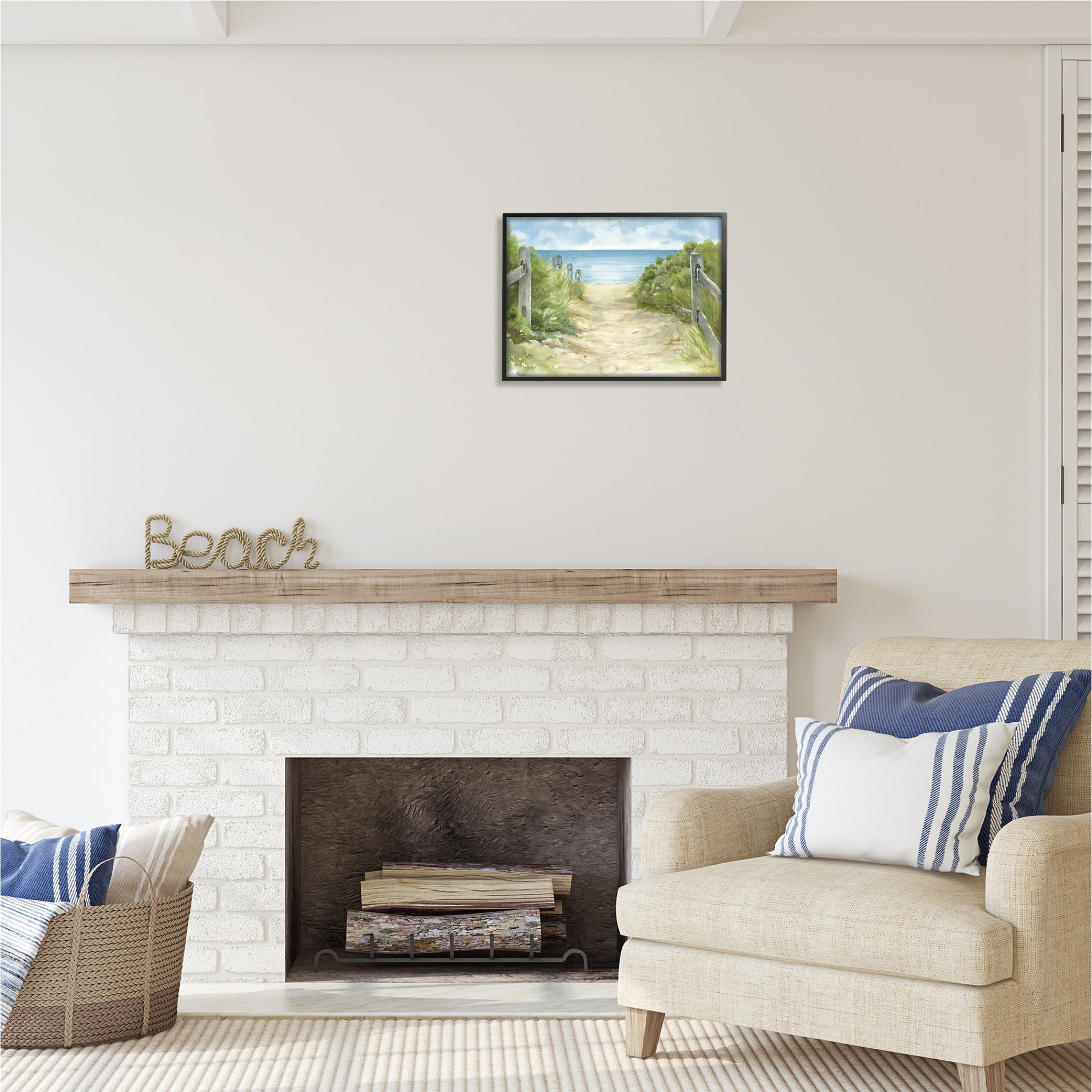 Stupell Industries Beach Path Painting Nature Painting Black Framed Art Print Wall Art, 20 x 16
