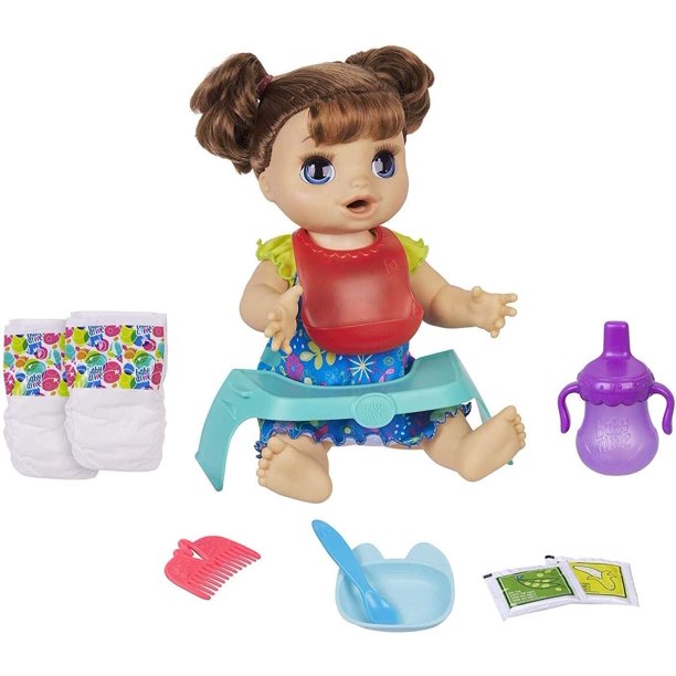 Baby Alive Happy Hungry Baby Brown Straight Hair Doll, Makes 50+ Sounds & Phrases, Eats & Poops