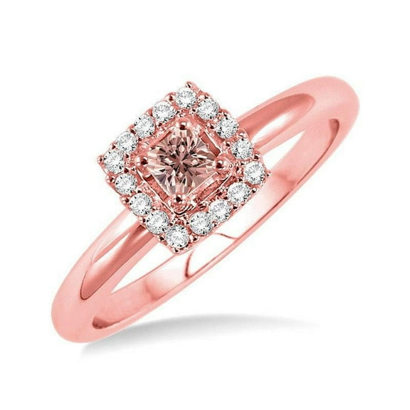 1 Carat Princess cut Morganite and Diamond Halo Engagement Ring for Women in 14k Rose Gold morganite & diamond engagement ring