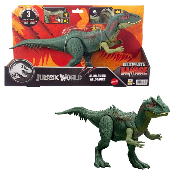Open Box Jurassic World Rebirth Ultimate Damage Allosaurus Light Up Dinosaur Figure, Chomp & Roar Toy