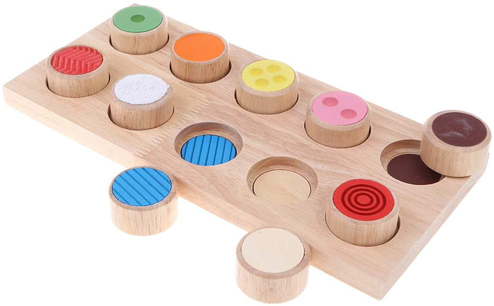 Wooden Montessori Touch and Match Board Kids Basic Skills Development Toy 