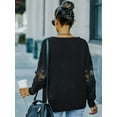thumbnail image 4 of Women's V Neck Sweater Tops Hollow Out Sleeve Fall Blouse Tops, 4 of 4
