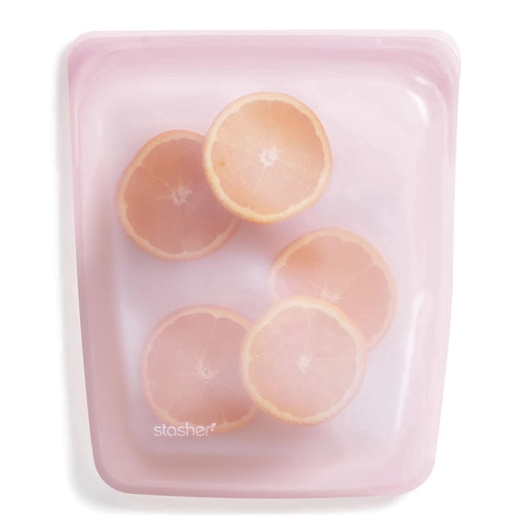 Stasher Premium Food-Grade Silicone Reusable Food Storage Container, Holds 64oz, Leak Free Pinch Loc Seal, Pink, 1 Bag, Mother's Day Gifting