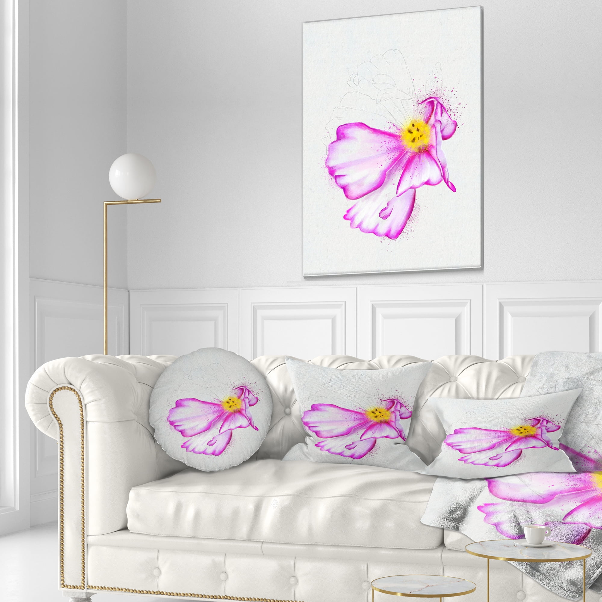 Designart Fantastic Pink Flower Watercolor - Floral Throw Pillow - 12x20