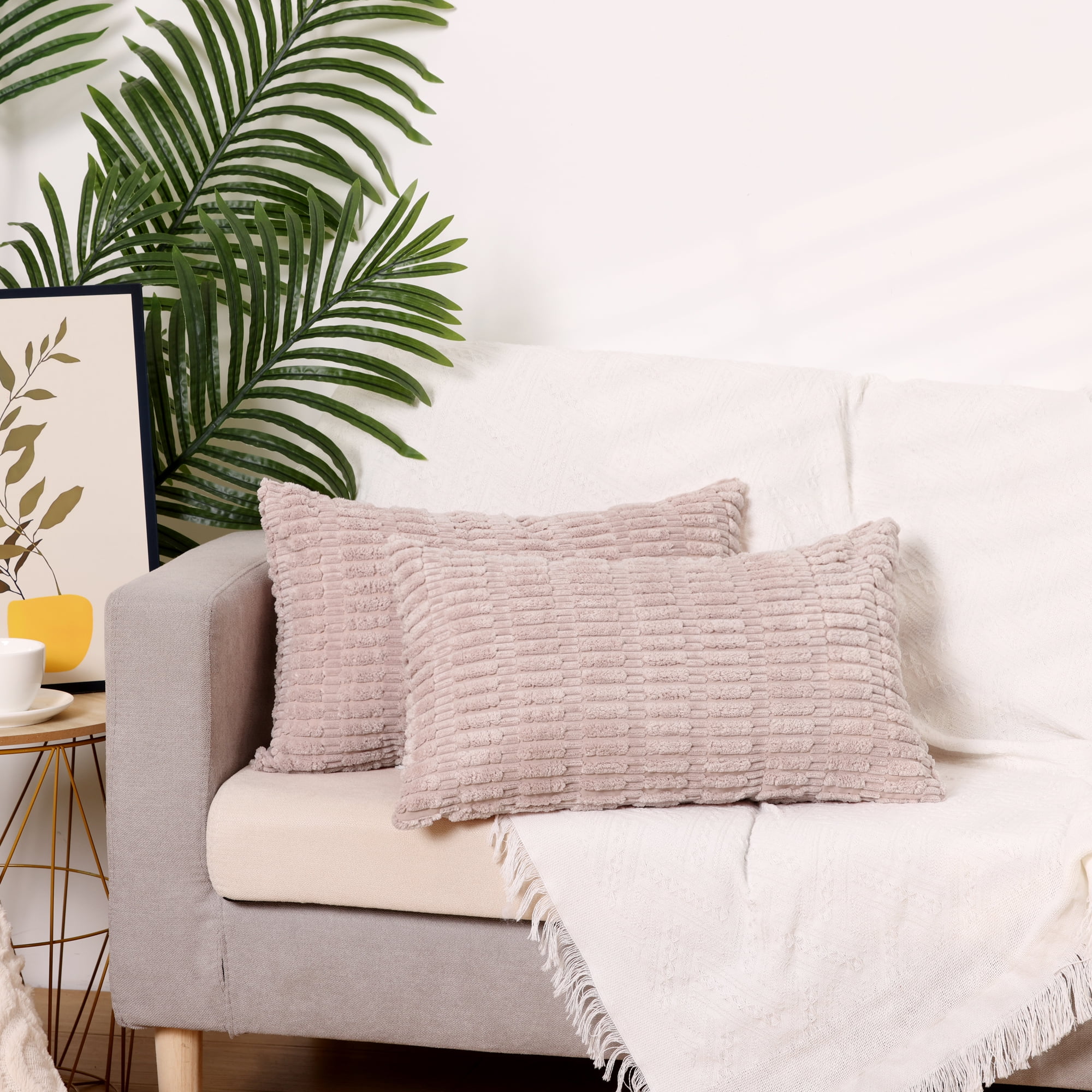 Unique Bargains Corduroy Soft Square Cushion Covers Modern Throw Pillow Covers (2 Count) Dark Pink 12"x20"
