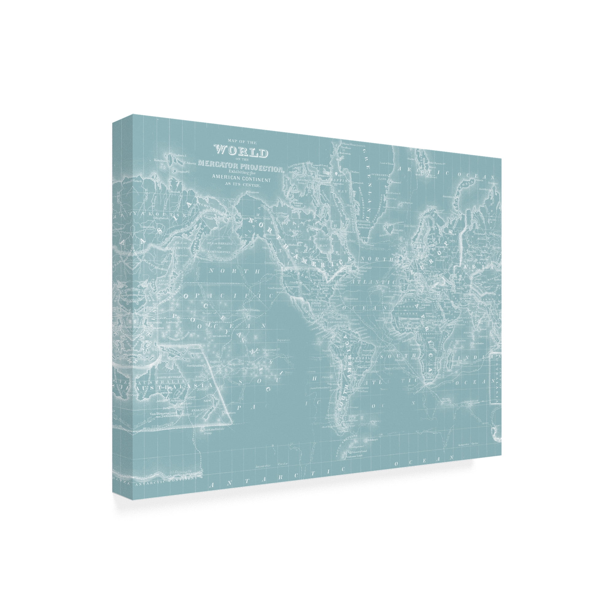 Trademark Fine Art 'World Map on Aqua' Canvas Art by Mitchell