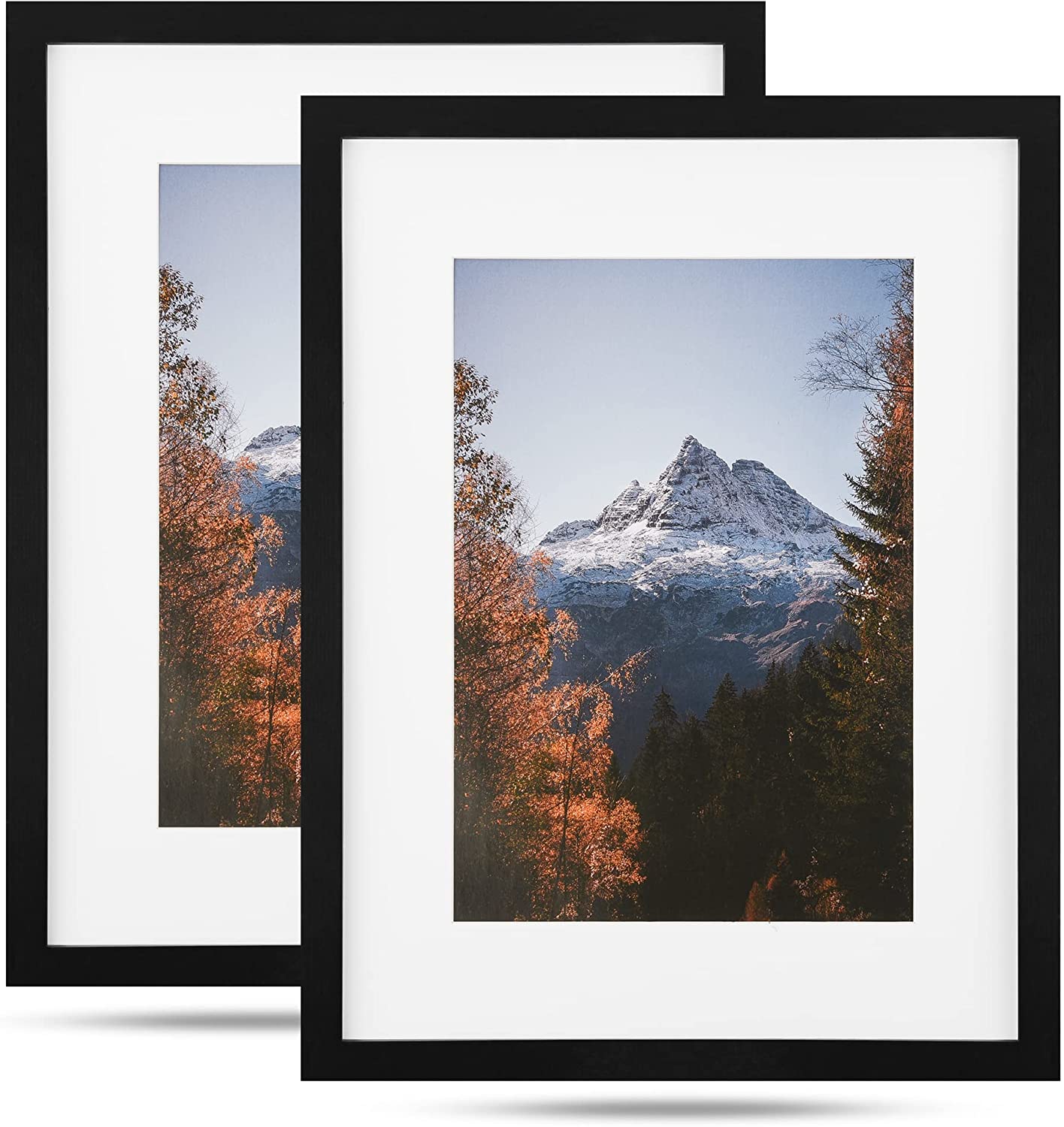 Wyewye Marcos De Fotos 30x40 Negro: Marco De Madera Maciza Con Plexiglás Irrompible. Incluye Paspartú. Ideal Para Decorar Tu Hogar Con Elegancia