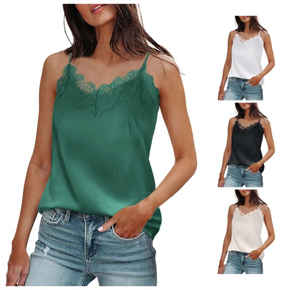 Rhuody Women Tank Tops Wide Strap Underlayer Shirts Round Neck Summer Tank Tops Versatile Wear 3Xl Green