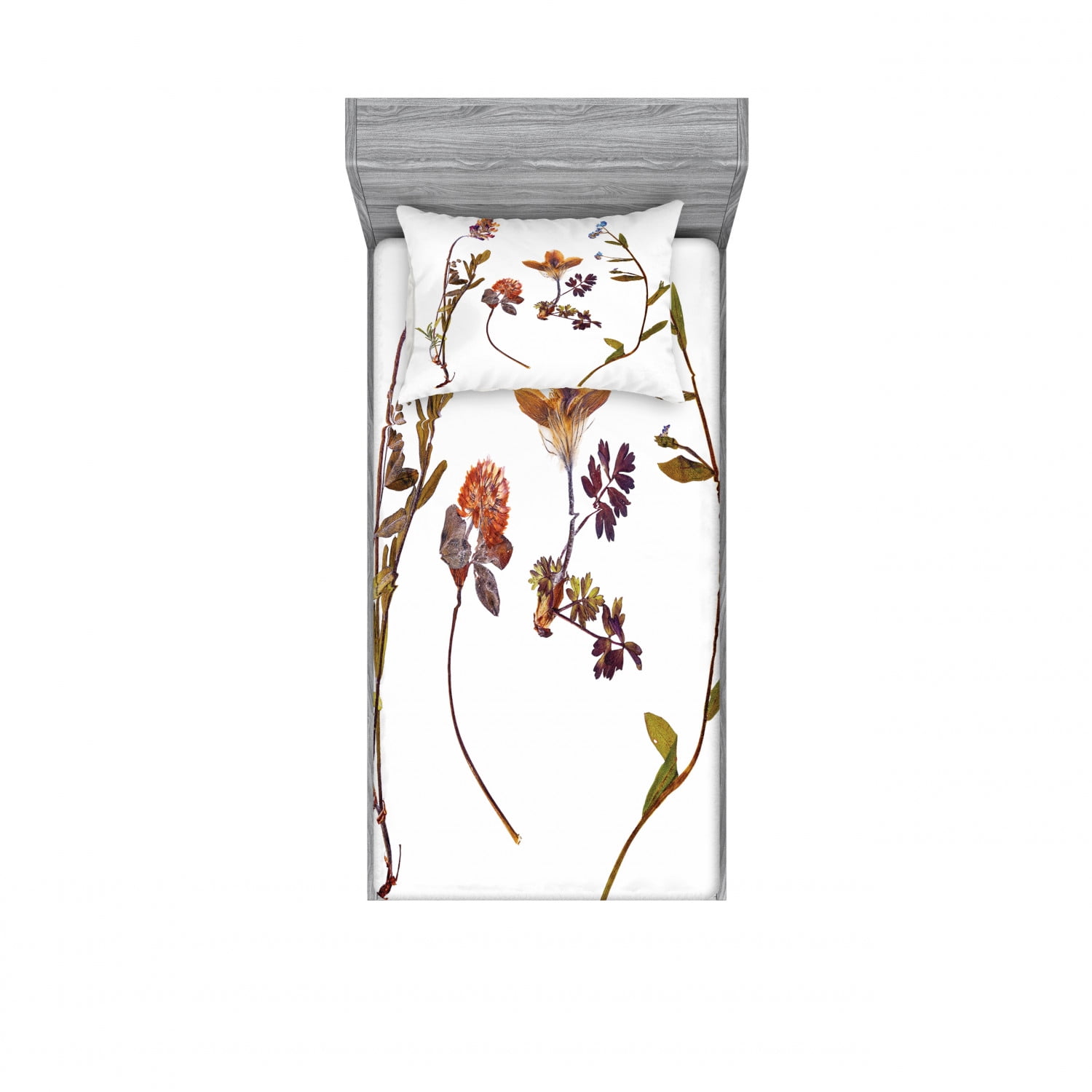 Flower Bedding Set with Sheet & Covers, Book Dried Flowers Lilacs