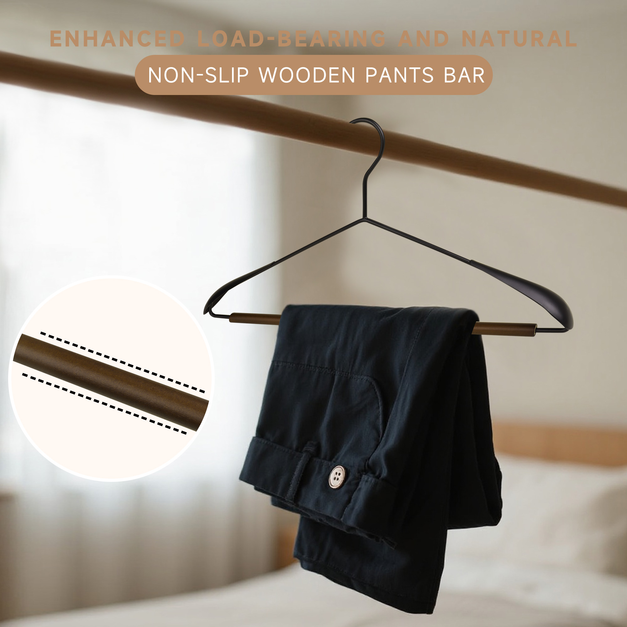 BP4U 24-Pack Heavy Duty Metal Wide Shoulder Suit Hangers, Welded Coat Hangers with Beech Wood Pants Bar(Black)