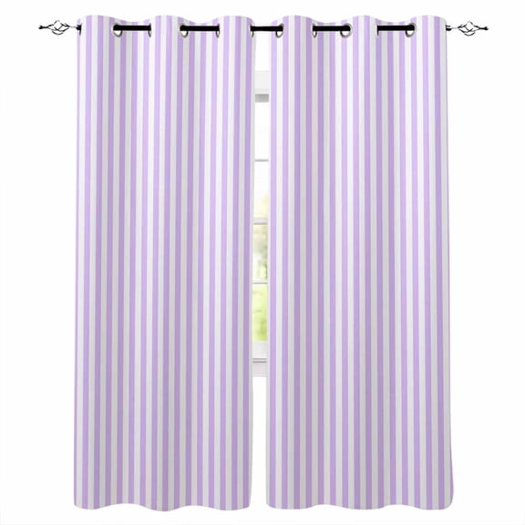 Fsddascl Purple White Stripe Blackout Curtains for Bedroom/Living Room, Thermal Insulated Kitchen Curtains, Modern Minimalist Geometric Striped Grommet Darkening Window Treatment Drapes 52"x63"x2