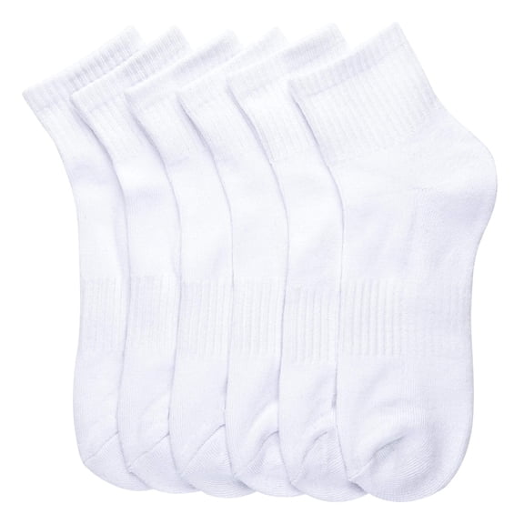 TELOLY 6 Pairs Men'S Athletic Half Cushioned Quarter Socks with Arch Support,White,10-13,Comfortable Sports Socks for Running,Walking,Training and Everyday Wear