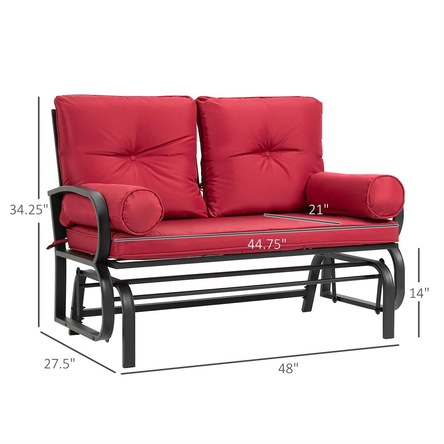 Demi Bonn Outdoor Glider Chairs Swing Glider Rocking Chair, Double Patio Bench, 2 Person Loveseat with Steel Frame, Cushions, Pillow Armrests, Red