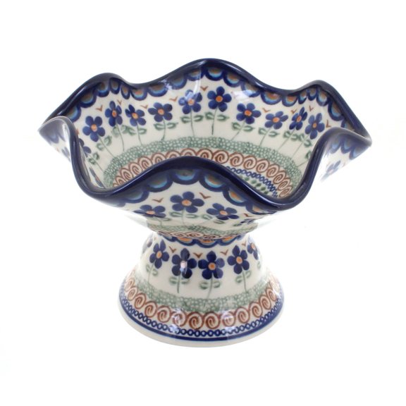 Blue Rose Polish Pottery Aztec Flower Pedestal Candy Dish