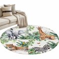 thumbnail image 2 of Round Area Rug 4ft,Summer Giraffe Tiger Zebra Palm Leaf Washable Carpet Non-Slip Runner Accent Rugs Indoor Floor Mat for Bedroom Living Room Decor,Tropical Plant, 2 of 9