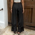 thumbnail image 5 of Women Linen Lace Trim Long Bloomers Pants Ruffle Victorian Vintage Pantaloons Summer Beach Travel Vacation Pants Black L, 5 of 6