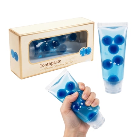 Cute Clear Toy Fidget Squeeze Tube Toy Simulation Toothpaste Tube Stress Ball with Sparkle Star & Fruit Floating Balls Soft Sensory Toy for Adults Stress Relief Fidget Decor Gift Blue 1Pcs