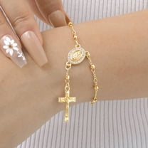Virgin Mary Jesus Cross Bracelet for Women, Stainless Steel Zircon Oval Non Tarnish Jewelry Gift for Valentine's Day, Birthday, Christmas