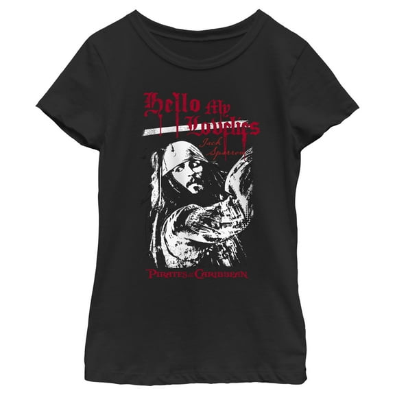 Girl's Pirates of the Caribbean: Curse of the Black Pearl Jack Sparrow Hello My Lovelies Graphic Tee Black X Large