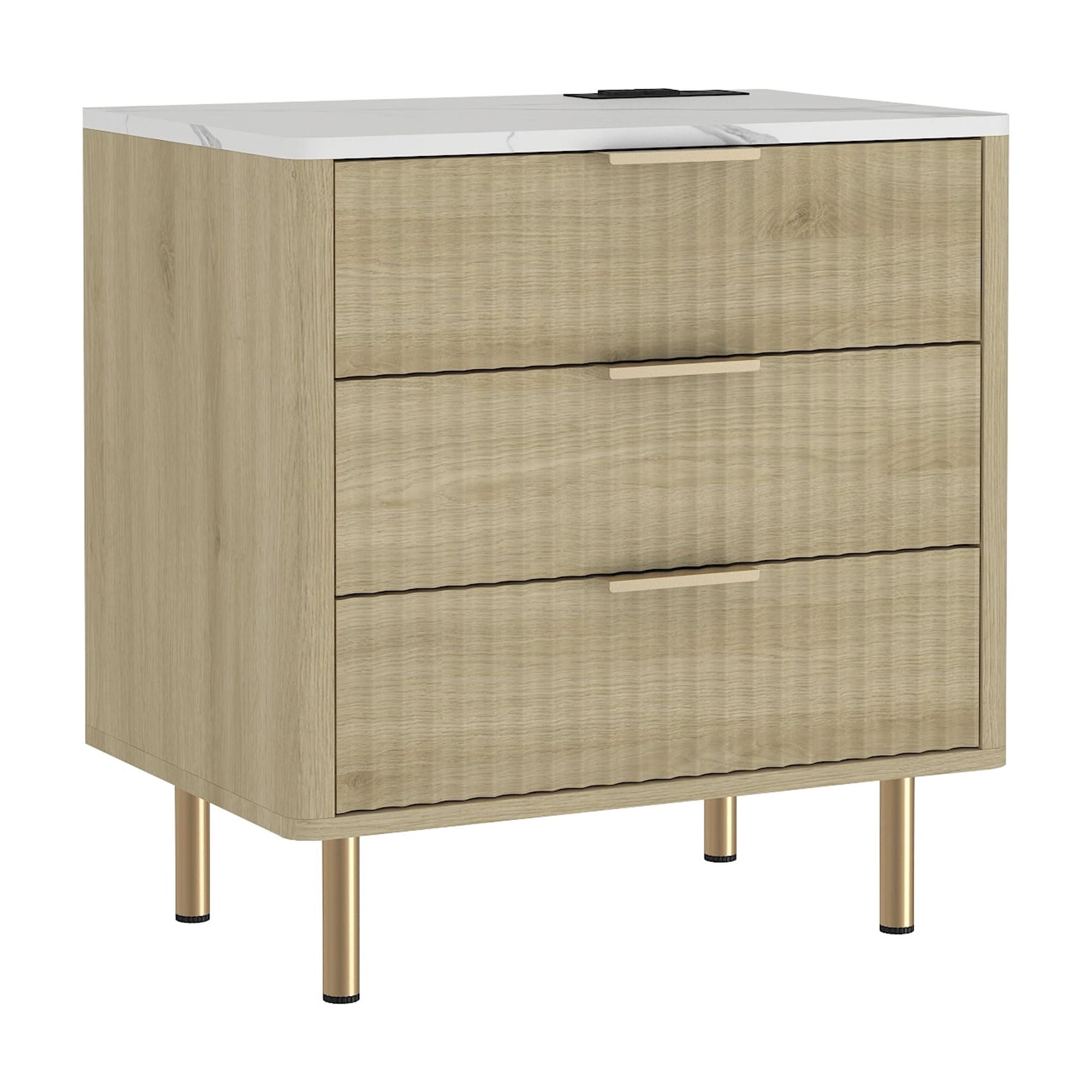 Aukfa Smart 3 Drawer Nightstand with Charging Station, Side Table with Voice-Controlled 7-Color LED Light,Natural