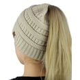 thumbnail image 3 of C.C BeanieTail Soft Stretch Cable Knit Messy High Bun Ponytail Beanie Hat, Beige, 3 of 3