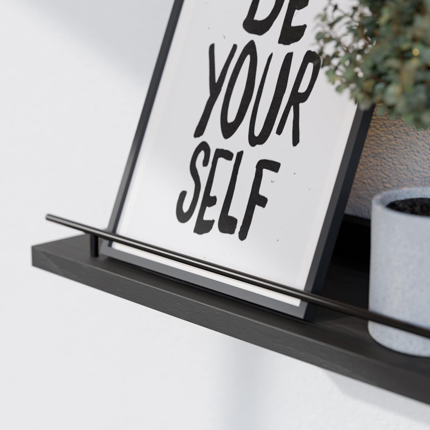 LSFA Set of 3 Floating Wall Shelves with Safety Black Metal Guardrail, Rustic Wood Wall Mounted Storage for Bathroom, Kitchen, Bedroom Decor
