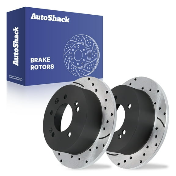 AutoShack 10.31" (261.9 mm) Rear Solid Drilled & Slotted Brake Rotors E-Coated | Replacement for 2007-2010 Hyundai Elantra | 2-PC Set | ShadowGuard