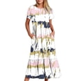 thumbnail image 1 of Dress Robes pour Femmes Été 2024 Surdimensionné Col Rond Manches Courtes Mi-Mollet Double Poche Rayé Imprimé Manches Courtes Col Rond Dress 50% de Réduction Liquidation!, 1 of 5