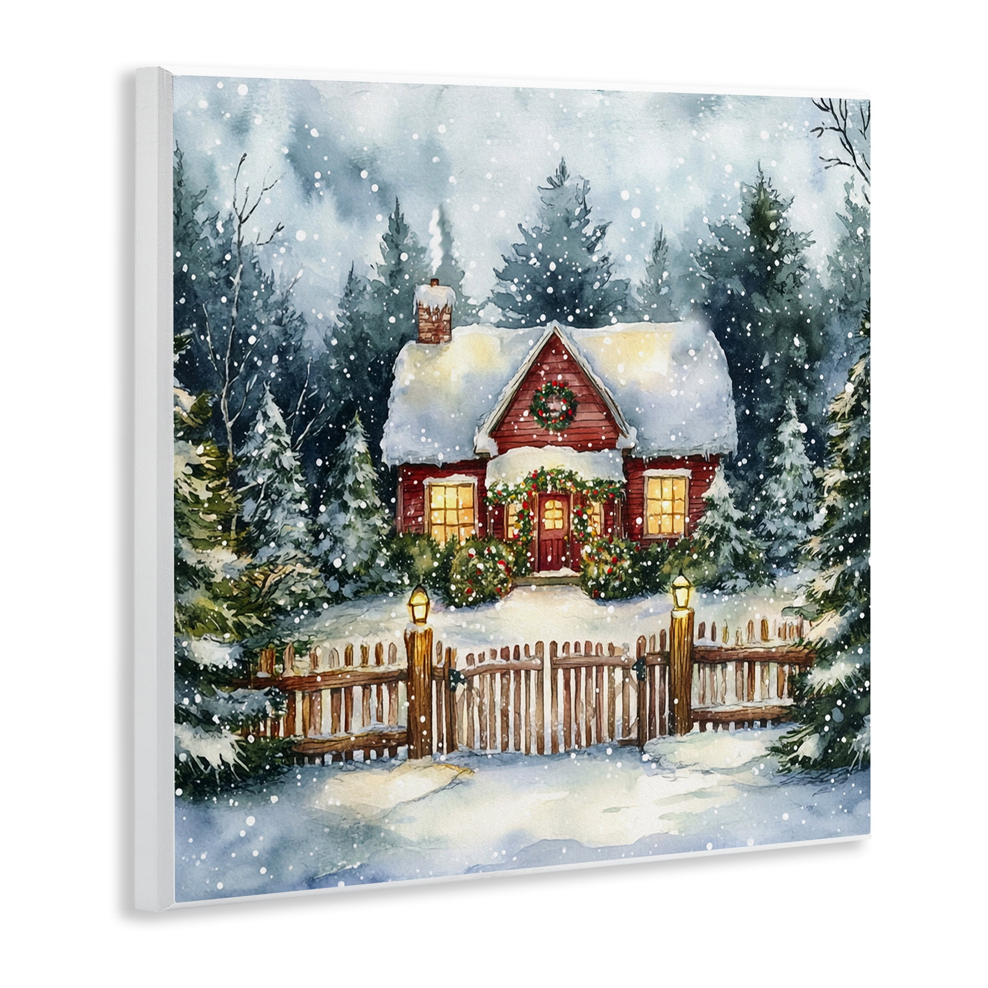 Stupell Industries Scenic Winter Cottage Holiday Painting Unframed Art Prints Wall Art, 12 x 12