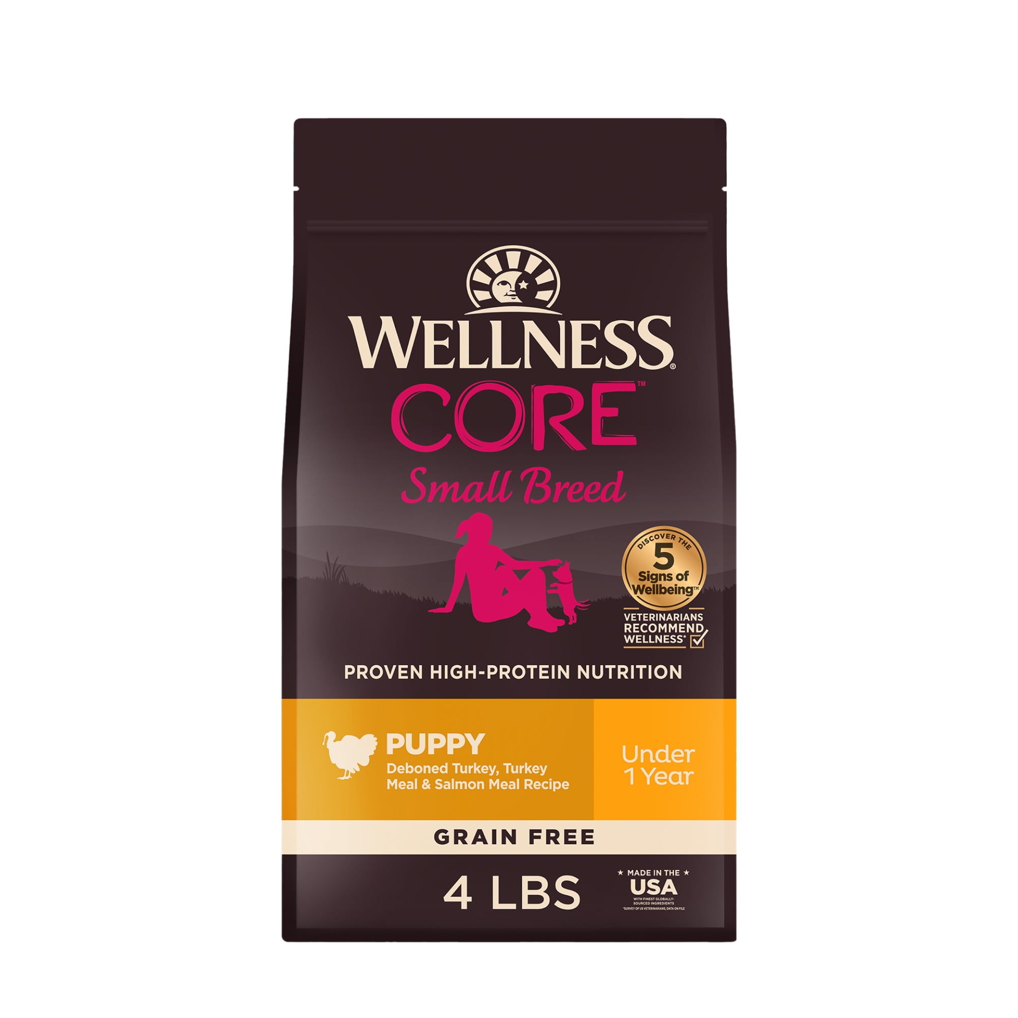 Wellness CORE Puppy Dry Dog Food, Small Breed, Grain Free, High Protein, Natural, Turkey & Salmon Recipe, (4-Pound Bag)