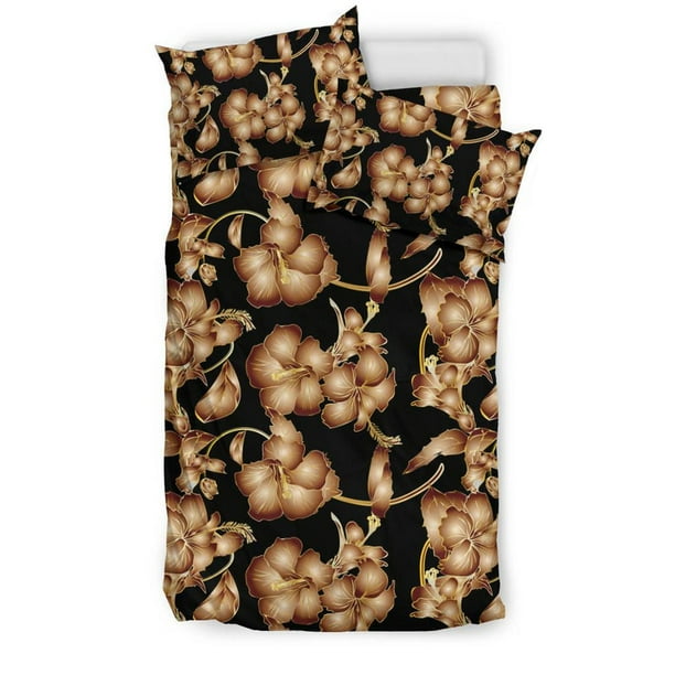 Juego de cama de diseño estampado Hibiscus marrón Hb06