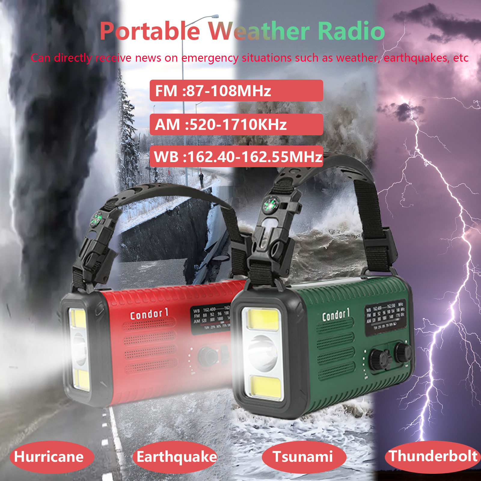 Solar Hand Crank Emergency Radio, 20000mAh NOAA/AM/FM Weather Alert Radio with USB Charger, LED Reading Light, Flashlight & SOS Function
