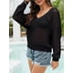 thumbnail image 2 of Jersey de mujer, Top de punto suelto para mujer Agujeros huecos con cuello en V Tops casuales de man Abanopi Negro/Grande, 2 of 5