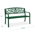 thumbnail image 3 of Best Choice Products Outdoor Steel Bench Garden Patio Porch Furniture w/ Floral Design Backrest - Dark Green, 3 of 8