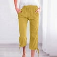thumbnail image 2 of Outfmvch Linen Capri Pants for Women Straight Wide Leg Linen Palazzo Trousers Straight Wide Leg Loose Flowy Pants Yoga Capris with Pockets Women High Waisted Wide Leg Pull On Elastic Yellow S-3XL, 2 of 7