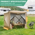 thumbnail image 4 of HOTEEL 10x10 ft Pop Up Gazebo Screen House Tent for Camping with 4 Sidewalls and Mosquito Netting, Waterproof, UV Resistant, Portable Carry Bag, for Outdoor Camping, Lawn and Backyard, Khaki, 4 of 9