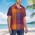 thumbnail image 5 of Xecao Purple Yellow Buffalo Plaid print Hawaiian shirt - a stylish short-sleeve button-down for men, perfect for casual beach and tropical outings., 5 of 9