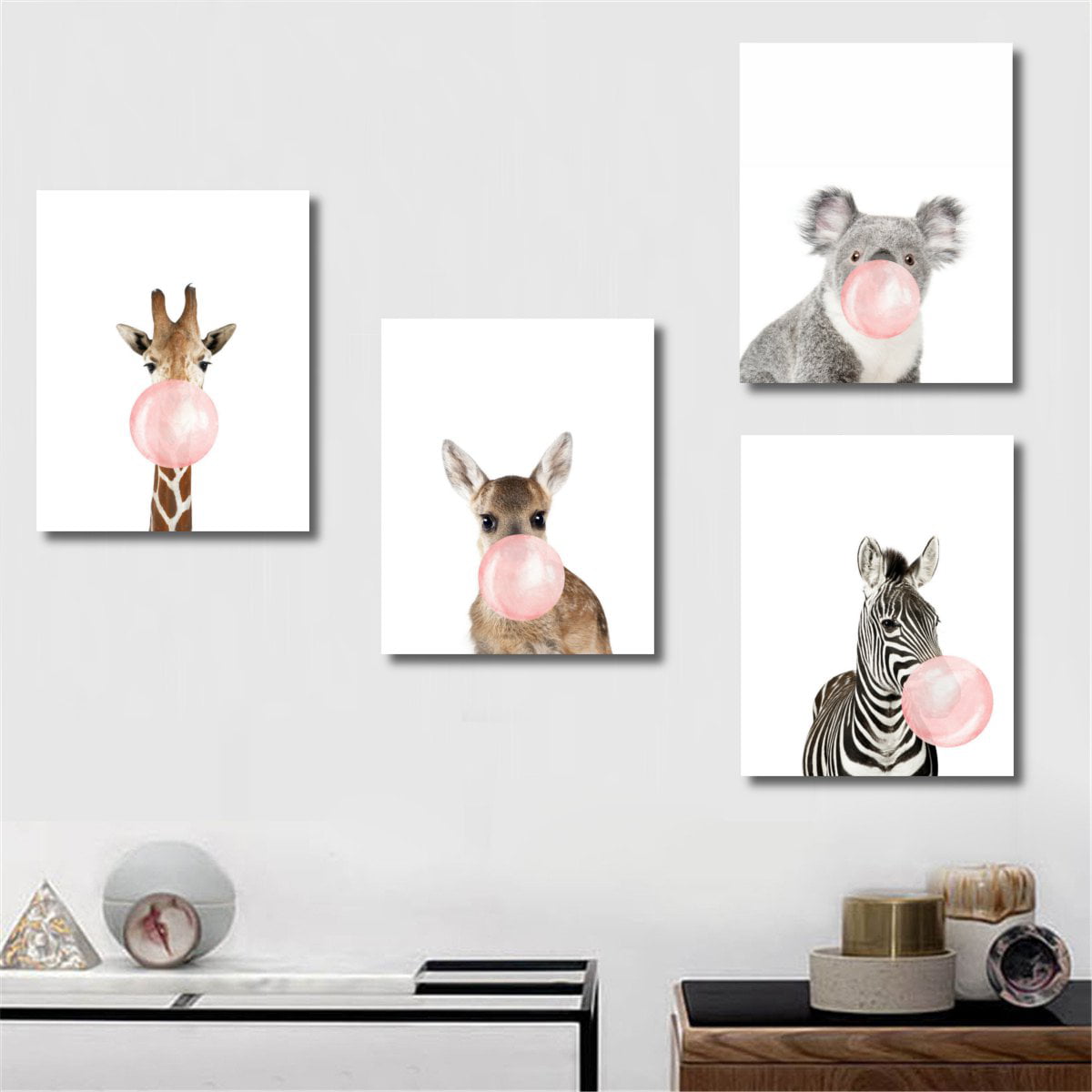 Ciujoy Cartoon Animal Wall Prints Unframed 4 Panels for Kids Room Cute Inspirational Canvas Pictures Art Decoration Posters For Children Bedroom Nursery Home Living Room Bedroom Decor 21x30cm
