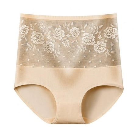 

Xmarks Women s Briefs Underwear Cotton High Waist Tummy Control Panties Rose Jacquard Ladies Panty Beige 126-160LBS