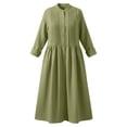 thumbnail image 6 of Daznico Women's Casual Linen Blend Midi Shirt Dress 3/4 Sleeve Button Down Pleated Detail Loose Fit Elegant Dress,XL, 6 of 7