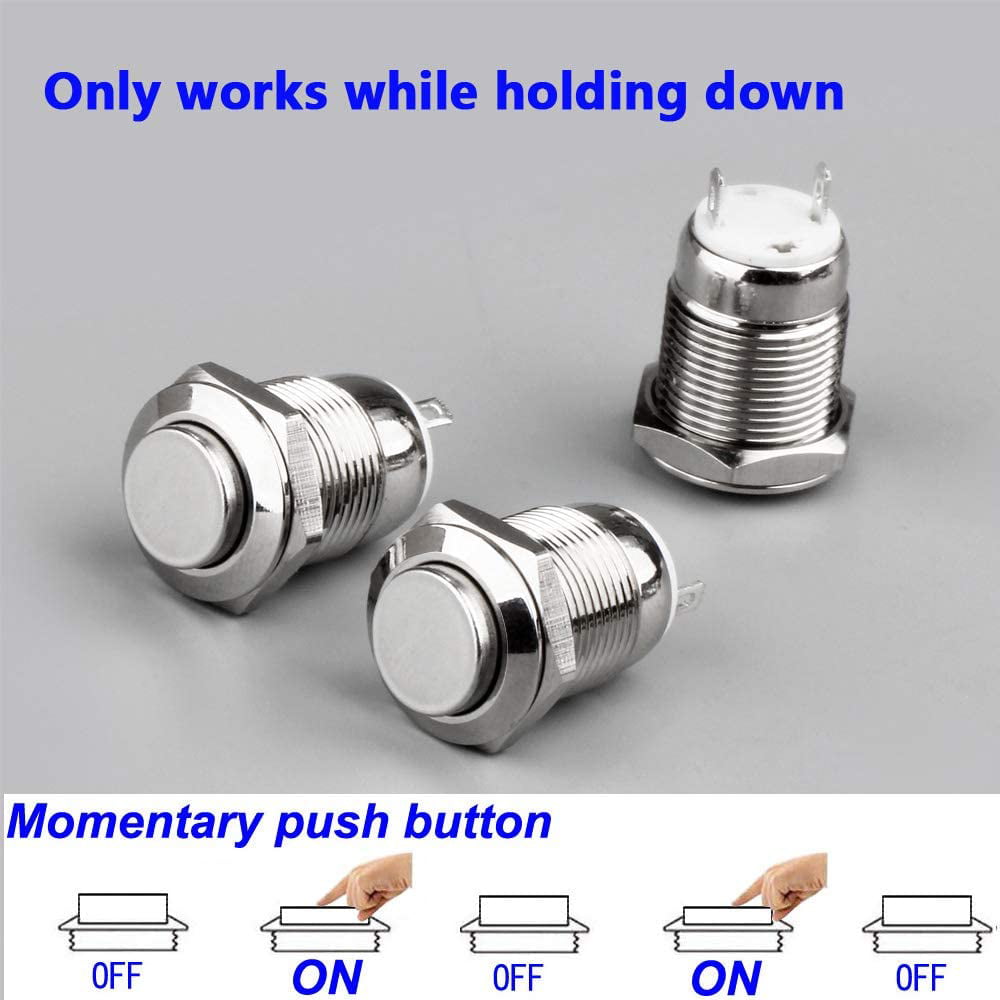 10x 12mm Waterproof 2pin Flat Head Steel Momentary Metal Push Button Switches ss 