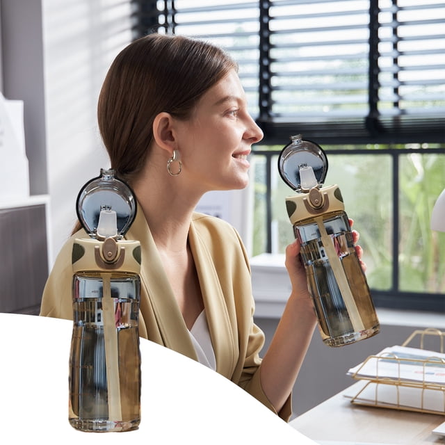 Ganfancp Gran Capacidad Fitness Deportes Botella de Agua con Pajita Vaso con Pajita Graduada Pico Plano, Plástico de Grado Edibilidad, Tapa con Cierre a Prueba de Fugas, para Gimnasio, o Artículos En