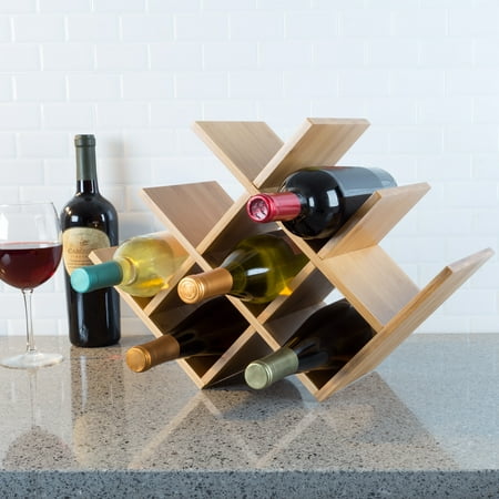 Bamboo 8 Bottle Wine Rack-Space Saving Tabletop Free Standing Wine Bottle Holder for Kitchen, Bar, Dining Room-Modern Storage Shelf by Classic (Best Way To Store Wine Bottles)