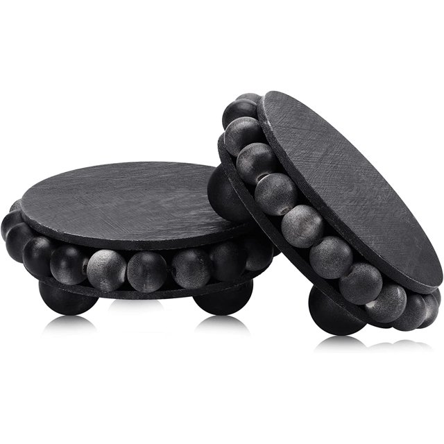 Yookeer 2 Pcs Wooden Risers for Displays Round Wood Riser Distressed Wood Risers Farmhouse Pedestal Display Stand Rustic Pedestal Stand Beaded Decor for Tiered Trays Home(3.94 Inch,Black)
