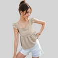 thumbnail image 3 of Women's Ruffle Sleeve Babydoll Top with Square Neckline - Large, Khaki, 3 of 4